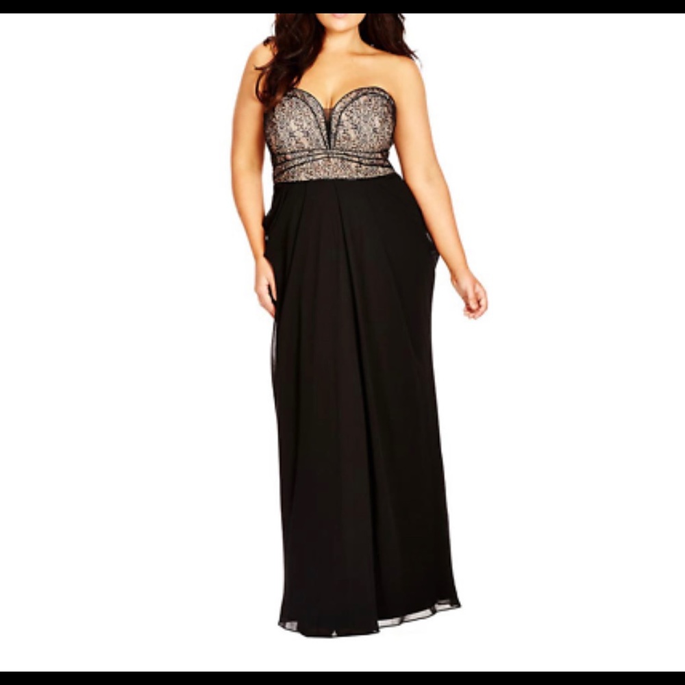 CITY CHIC Motown Strapless Lace & Chiffon Gown In Black (20W)